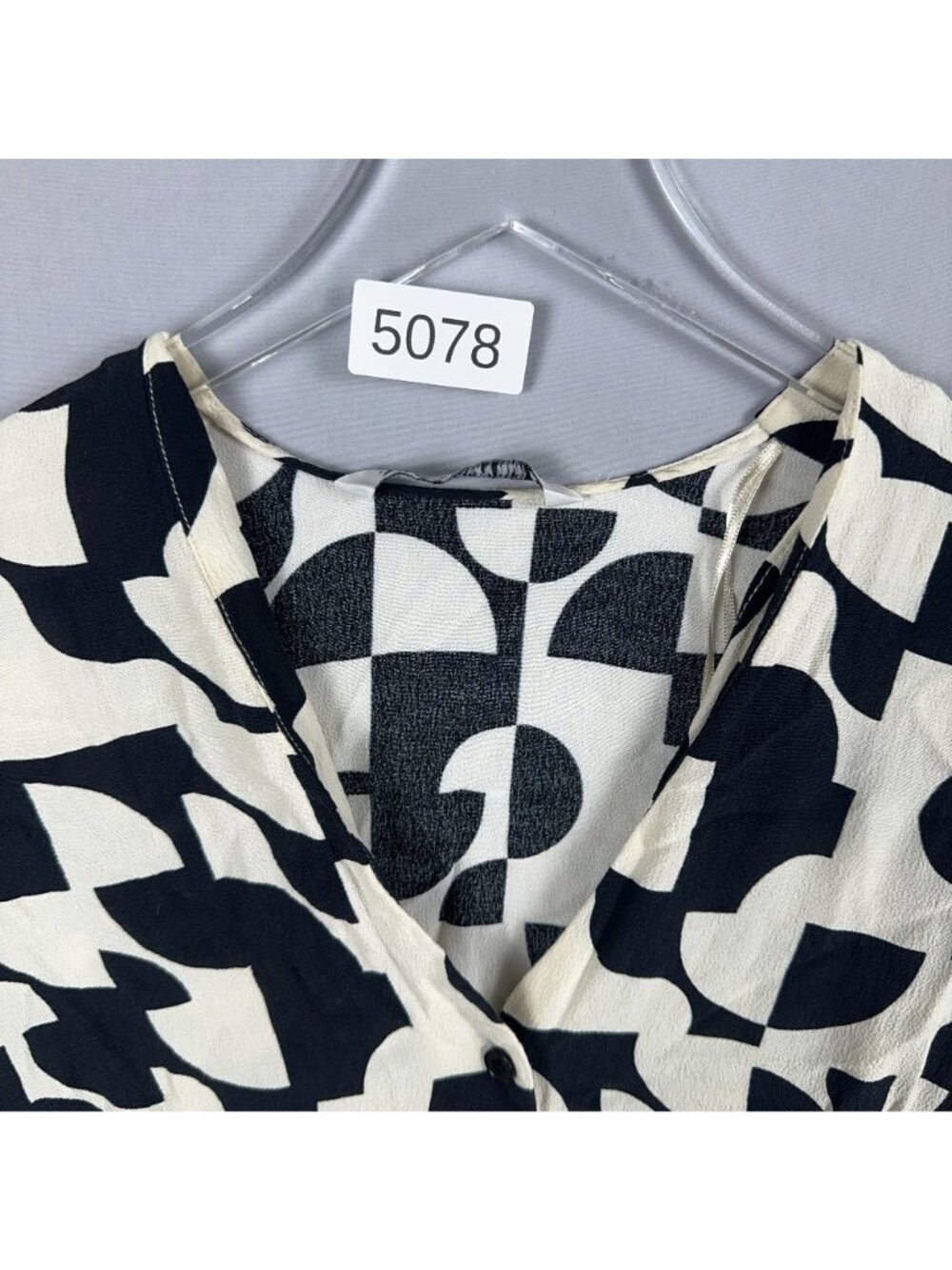 Zara Dress Size XS Black White Abstract Print V-Neck Button-Down 3/4 Sleeves - Picture 12 of 12